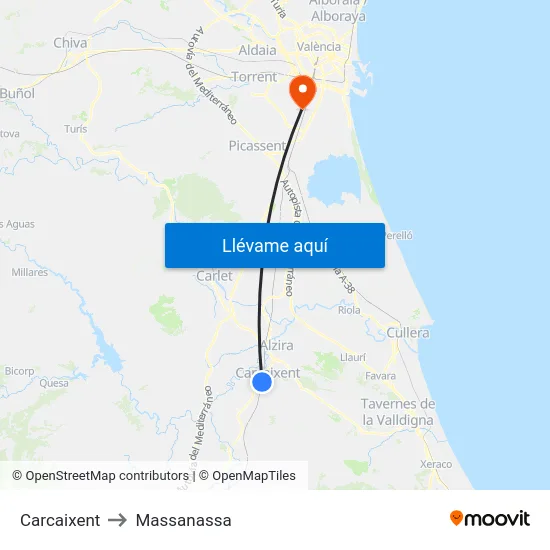 Carcaixent to Massanassa map
