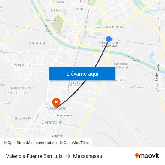 Valencia-Fuente San Luis to Massanassa map