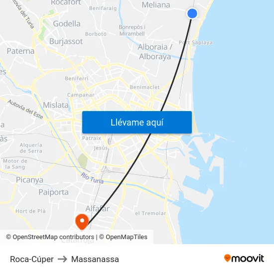 Roca-Cúper to Massanassa map