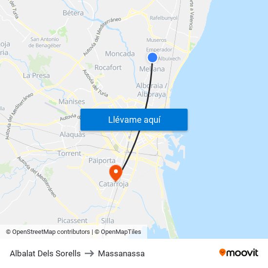 Albalat Dels Sorells to Massanassa map