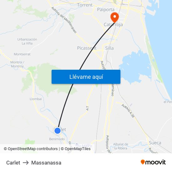 Carlet to Massanassa map