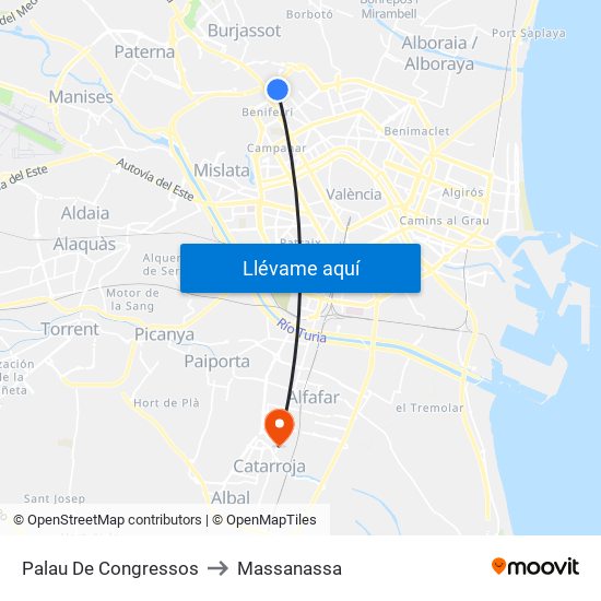 Palau De Congressos to Massanassa map