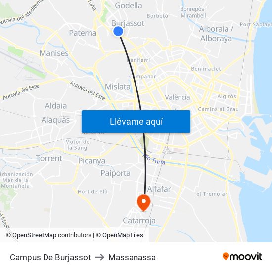 Campus De Burjassot to Massanassa map
