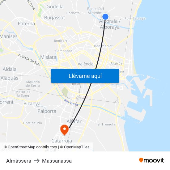 Almàssera to Massanassa map
