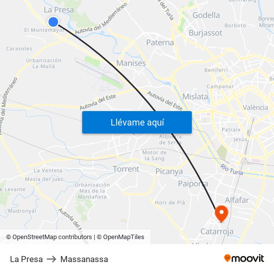 La Presa to Massanassa map