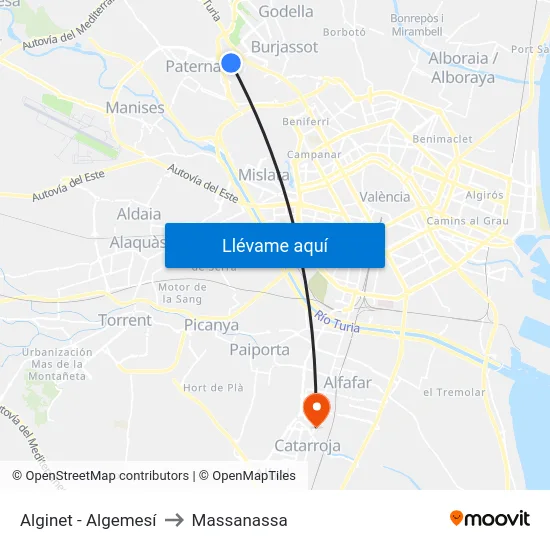 Alginet - Algemesí to Massanassa map
