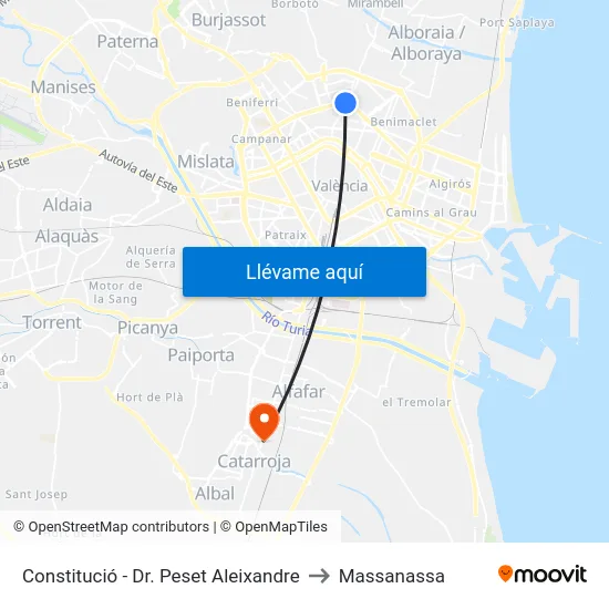 Constitució - Dr. Peset Aleixandre to Massanassa map