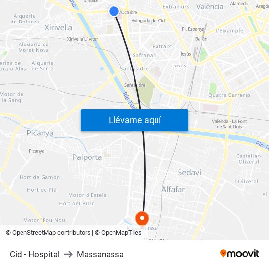 Cid - Hospital to Massanassa map