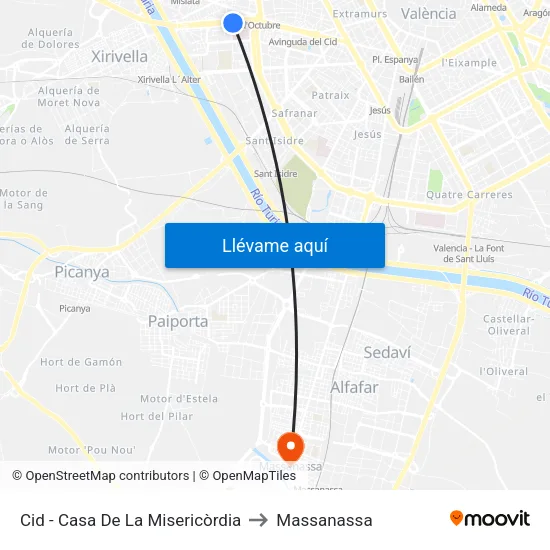 Cid - Casa De La Misericòrdia to Massanassa map