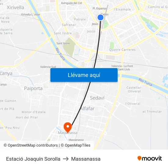 Estació Joaquín Sorolla to Massanassa map