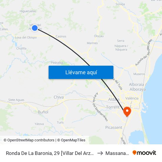 Ronda De La Baronia, 29 [Villar Del Arzobispo] to Massanassa map