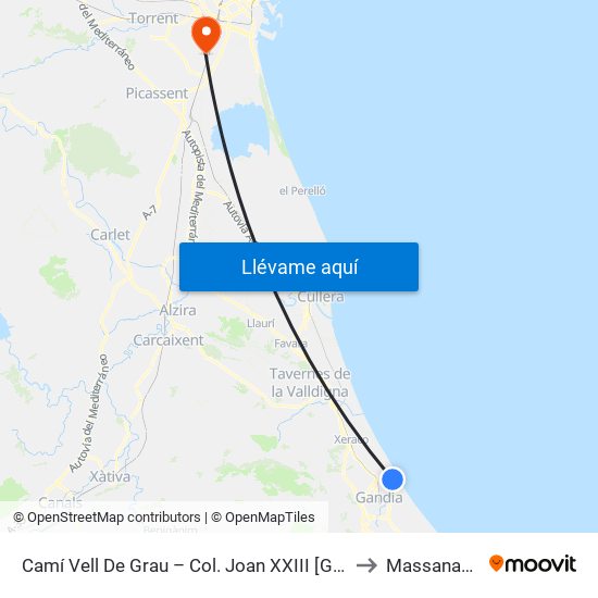 Camí Vell De Grau – Col. Joan XXIII [Gandia] to Massanassa map