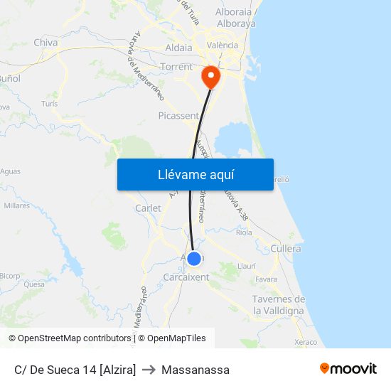 C/ De Sueca 14 [Alzira] to Massanassa map