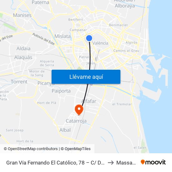 Gran Vía Fernando El Católico, 78 – C/ De Quart [València] to Massanassa map