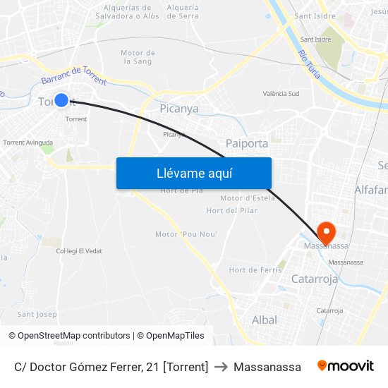 C/ Doctor Gómez Ferrer, 21 [Torrent] to Massanassa map