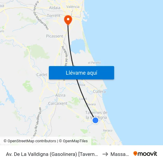 Av. De La Valldigna (Gasolinera) [Tavernes De La Valldigna] to Massanassa map