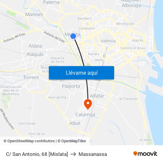 C/ San Antonio, 68 [Mislata] to Massanassa map