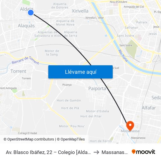 Av. Blasco Ibáñez, 22 – Colegio [Aldaia] to Massanassa map