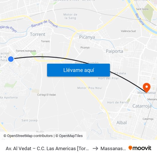 Av. Al Vedat – C.C. Las Americas [Torrent] to Massanassa map