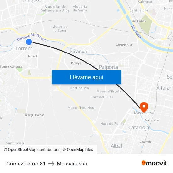 Torrent. Dr. Gómez Ferrer 81 to Massanassa map
