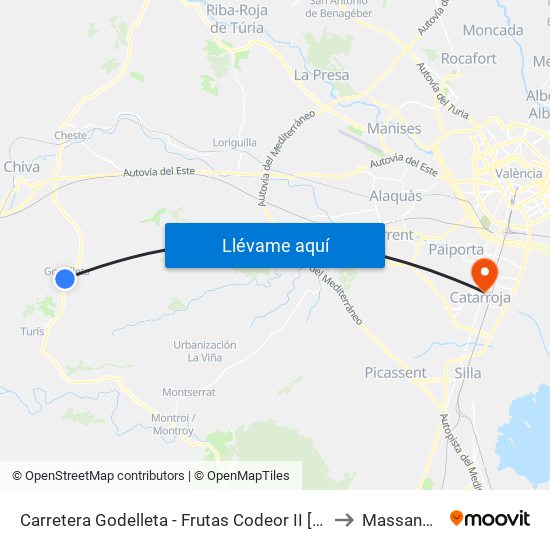 Carretera Godelleta  - Frutas Codeor II [Godelleta] to Massanassa map