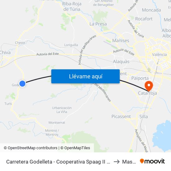 Carretera Godelleta - Cooperativa Spaag II - Cv-424 Pk 11+000 Descendente [Godelleta] to Massanassa map