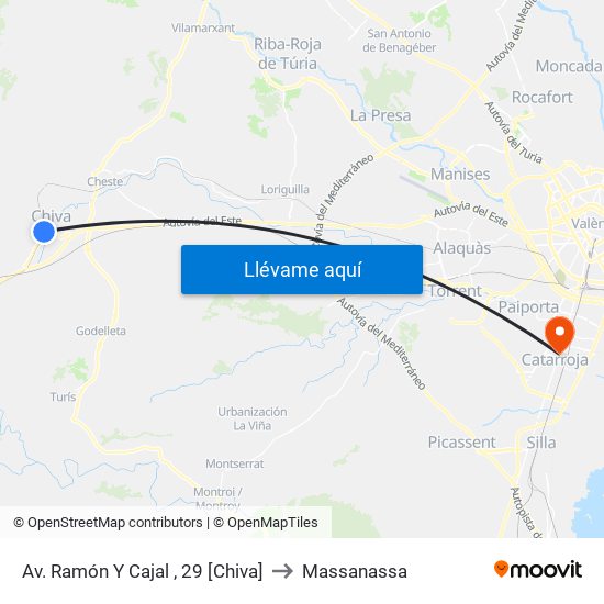 Av. Ramón Y Cajal , 29 [Chiva] to Massanassa map