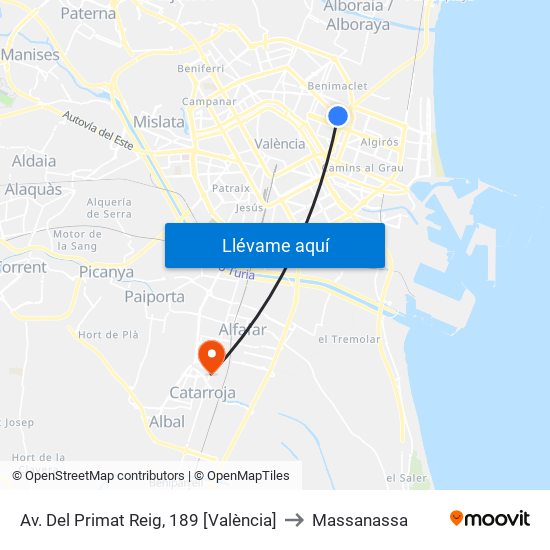Av. Del Primat Reig, 189 [València] to Massanassa map