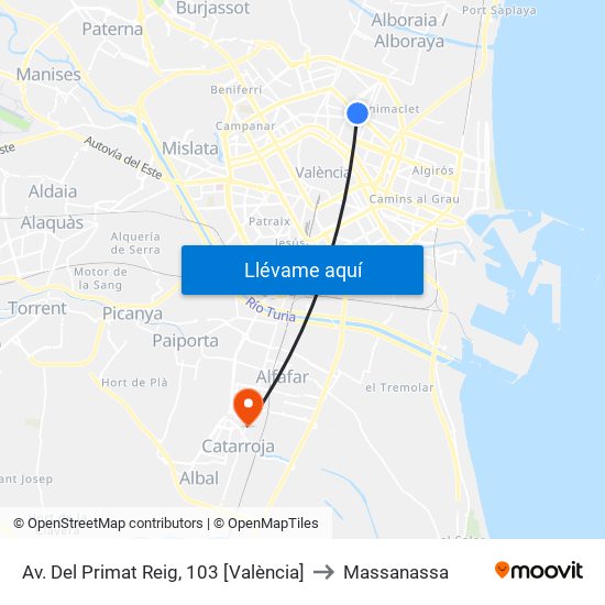 Av. Del Primat Reig, 103 [València] to Massanassa map
