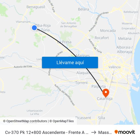 Cv-370 Pk 12+800 Ascendente - Frente A Hidroeléctrica [Riba-Roja De Túria] to Massanassa map