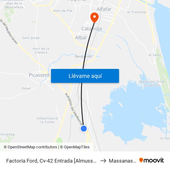 Factoría Ford, Cv-42 Entrada [Almussafes] to Massanassa map