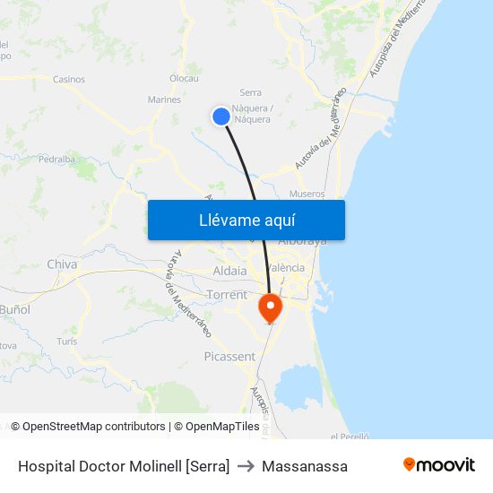 Hospital Doctor Molinell [Serra] to Massanassa map