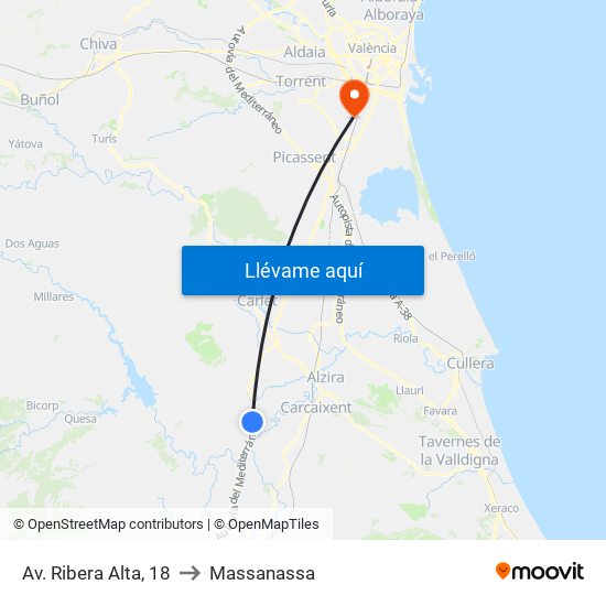 Av. Ribera Alta, 18 to Massanassa map