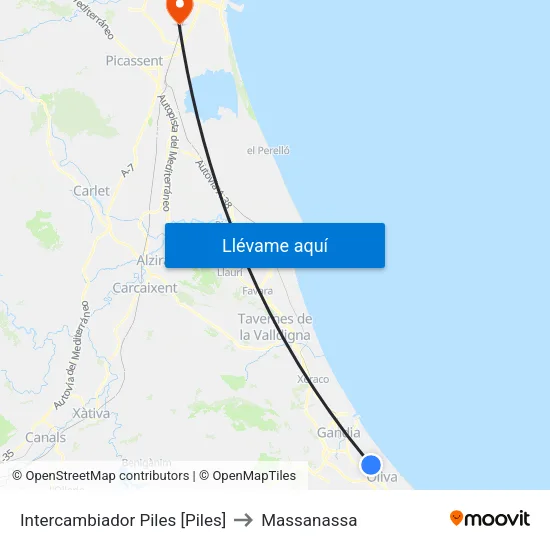Intercambiador Piles [Piles] to Massanassa map