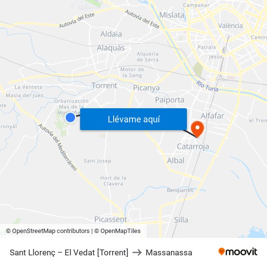 Sant Llorenç – El Vedat [Torrent] to Massanassa map