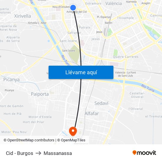 Cid - Burgos to Massanassa map