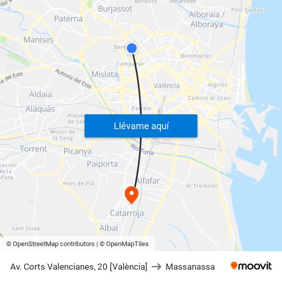 Av. Corts Valencianes, 20 [València] to Massanassa map