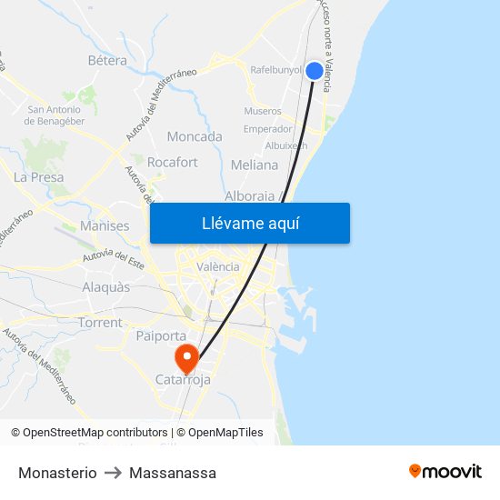 Monasterio to Massanassa map