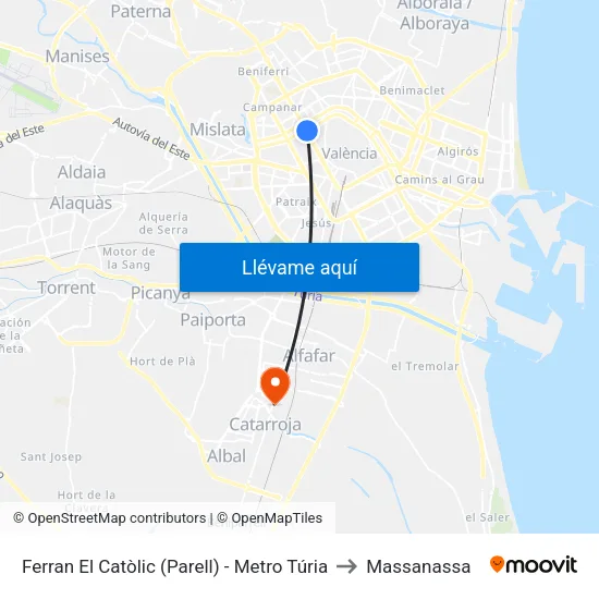 València. Ferran El Catòlic (Parell) - Metro Túria to Massanassa map
