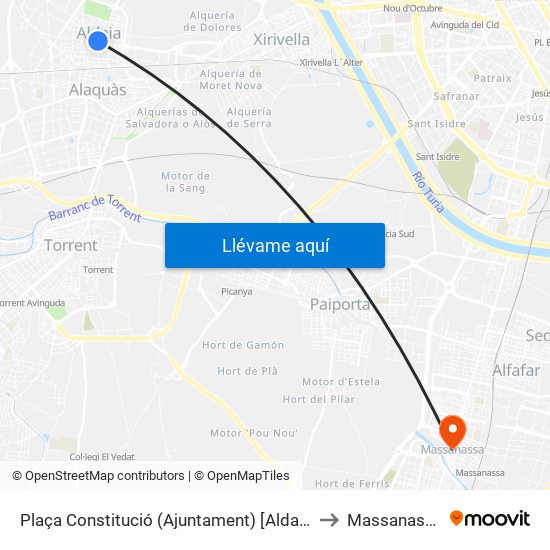 Plaça Constitució (Ajuntament) [Aldaia] to Massanassa map