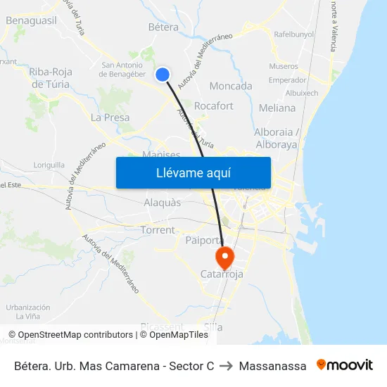 Bétera. Urb. Mas Camarena - Sector C to Massanassa map