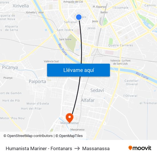 Humanista Mariner - Fontanars to Massanassa map