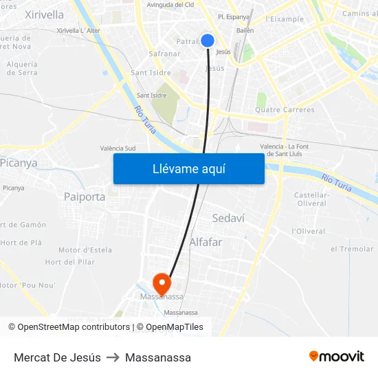 Mercat De Jesús to Massanassa map