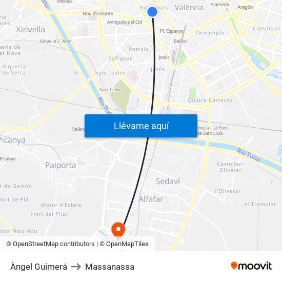 Àngel Guimerá to Massanassa map