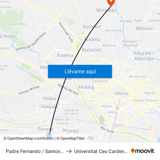 Padre Fernando / Santos Patronos to Universitat Ceu Cardenal Herrera map