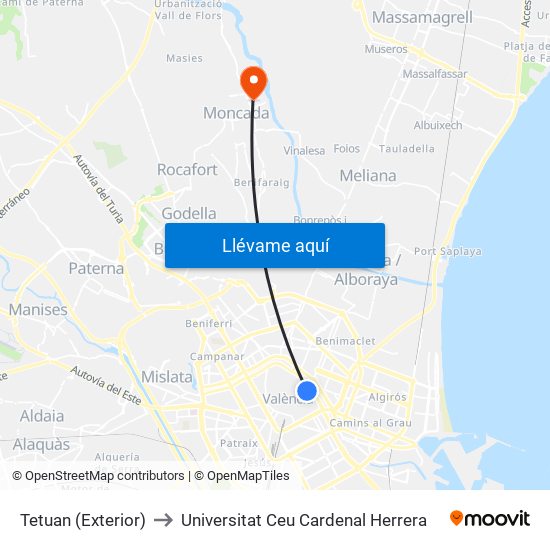 Tetuan - Exterior to Universitat Ceu Cardenal Herrera map