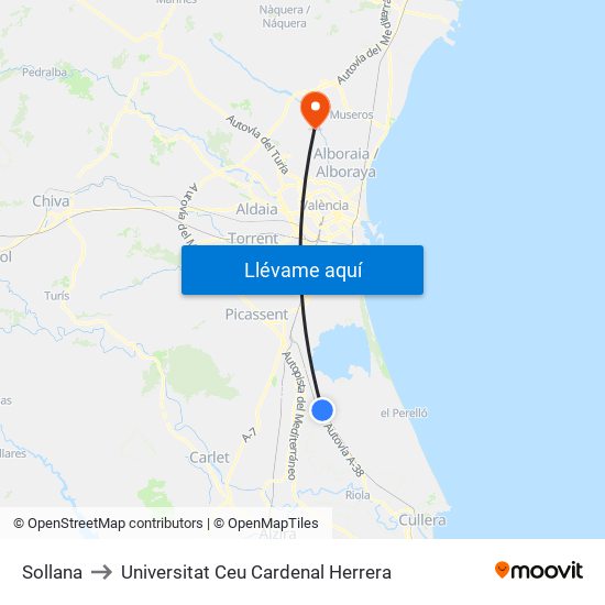 Sollana to Universitat Ceu Cardenal Herrera map