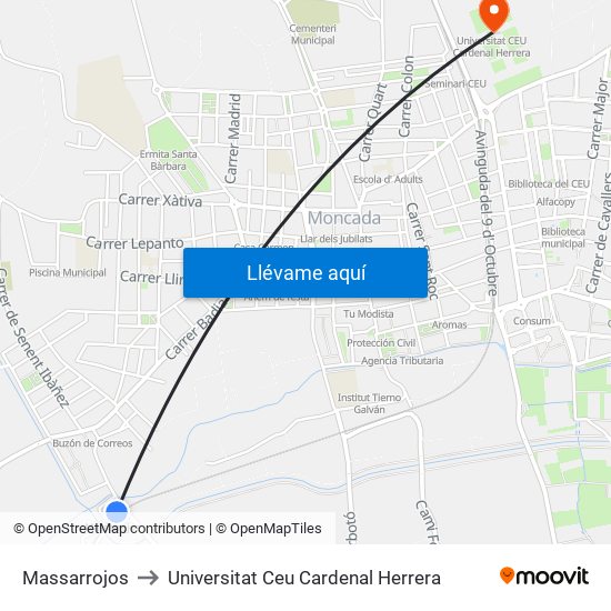 Massarrojos to Universitat Ceu Cardenal Herrera map