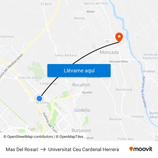 Mas Del Rosari to Universitat Ceu Cardenal Herrera map