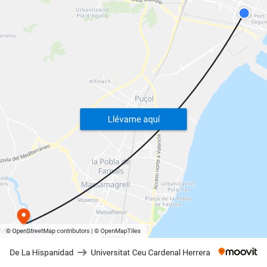 De La Hispanidad to Universitat Ceu Cardenal Herrera map